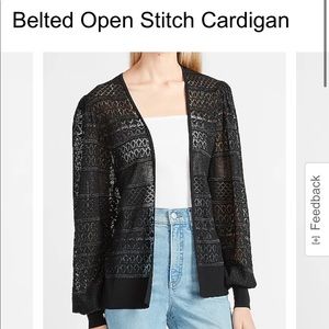 Belted open stitch cardigan